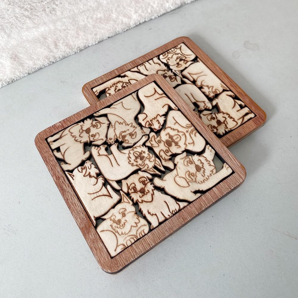 Amazon.com: 02 Schnauzer Dog Puzzle Wooden Coasters- Interlocking